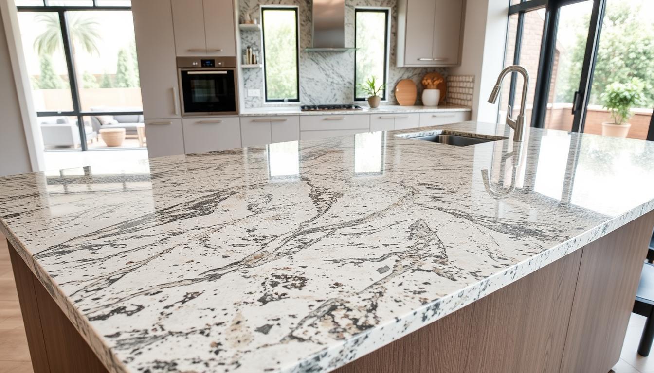 Stone countertop being installed